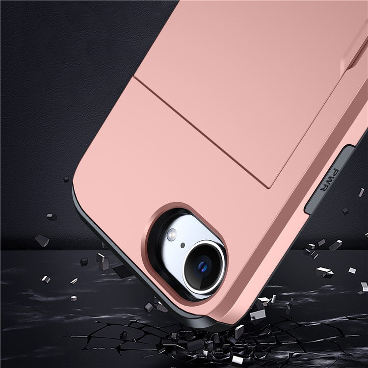 For iPhone 16e Case TPU + PC Dual Layer Armor Phone Cover with Sliding Card Slot - White