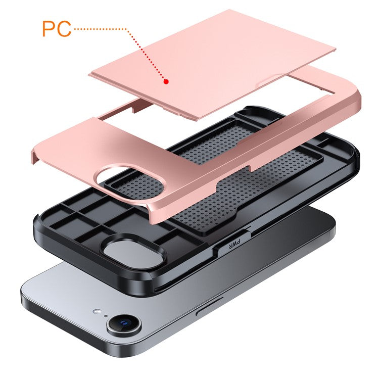 For iPhone 16e Case TPU + PC Dual Layer Armor Phone Cover with Sliding Card Slot - Army Green