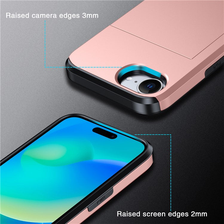 For iPhone 16e Case TPU + PC Dual Layer Armor Phone Cover with Sliding Card Slot - Army Green