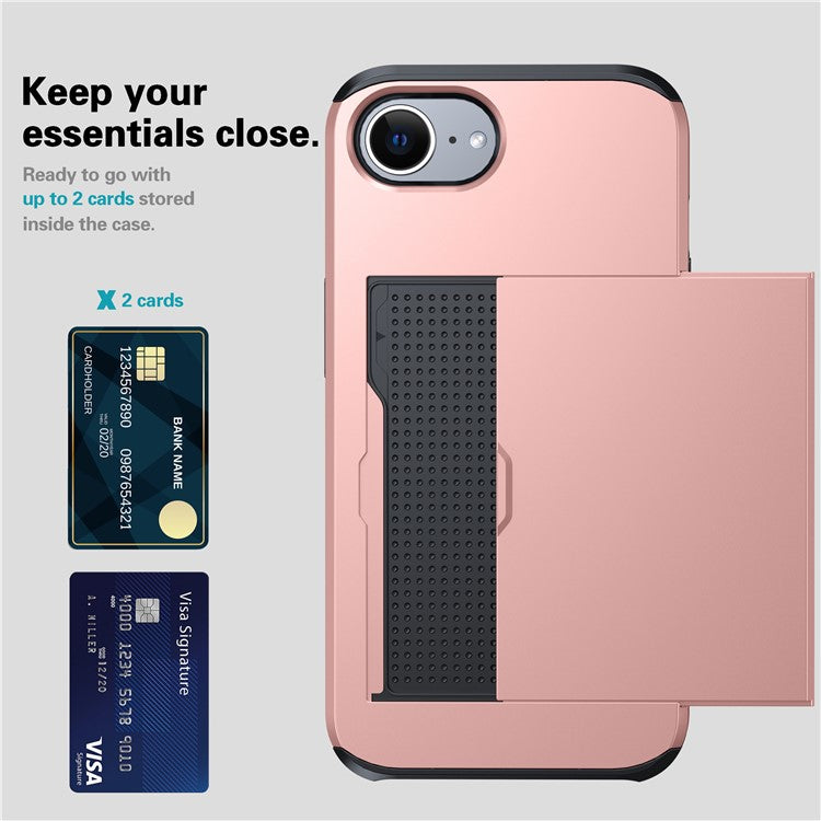 For iPhone 16e Case TPU + PC Dual Layer Armor Phone Cover with Sliding Card Slot - Green