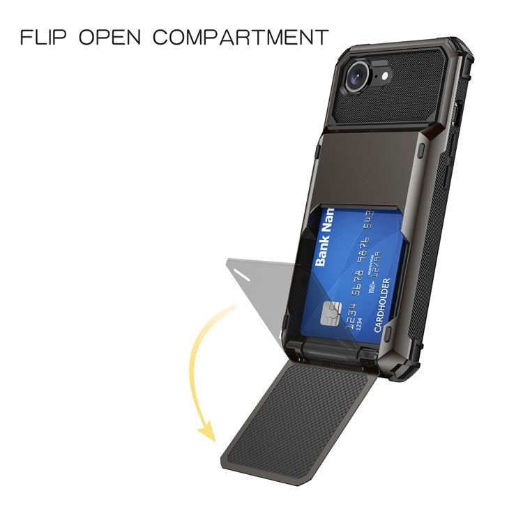 For iPhone 16e Phone Cover PC+TPU Dual Layer Back Case with Card Holder - Blue