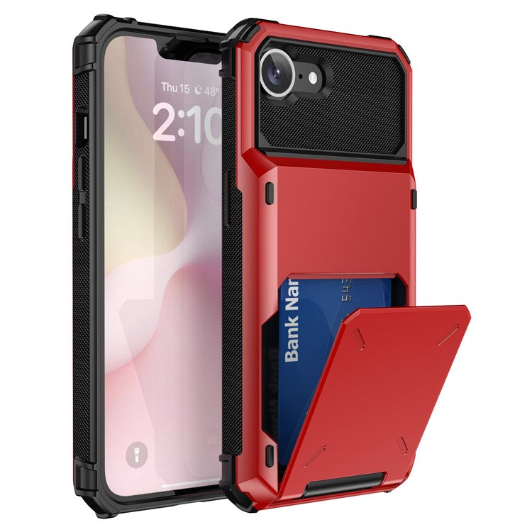 For iPhone 16e Phone Cover PC+TPU Dual Layer Back Case with Card Holder - Red