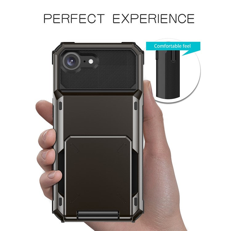 For iPhone 16e Phone Cover PC+TPU Dual Layer Back Case with Card Holder - White