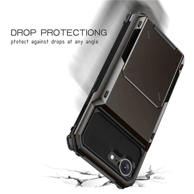 For iPhone 16e Phone Cover PC+TPU Dual Layer Back Case with Card Holder - White