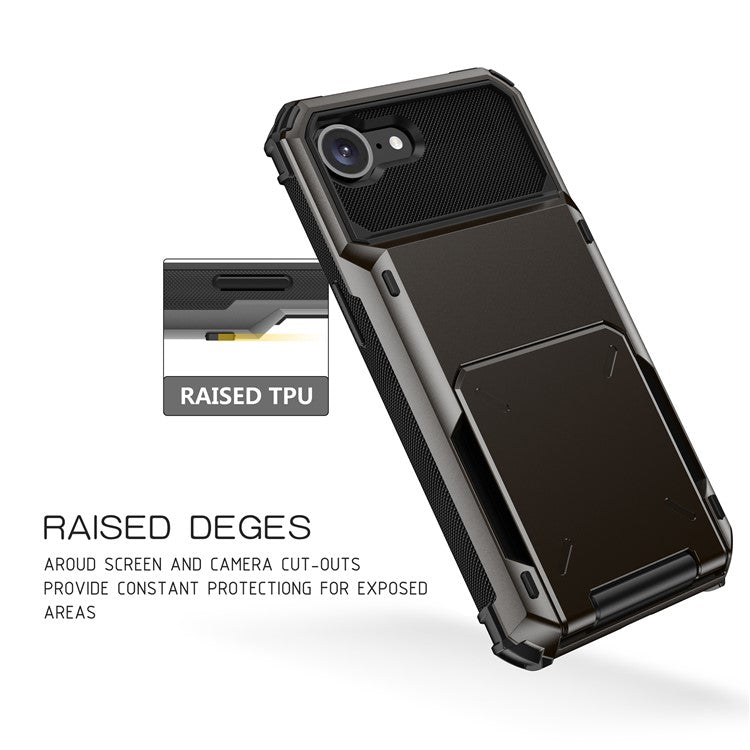 For iPhone 16e Phone Cover PC+TPU Dual Layer Back Case with Card Holder - White