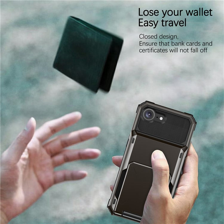 For iPhone 16e Phone Cover PC+TPU Dual Layer Back Case with Card Holder - Green