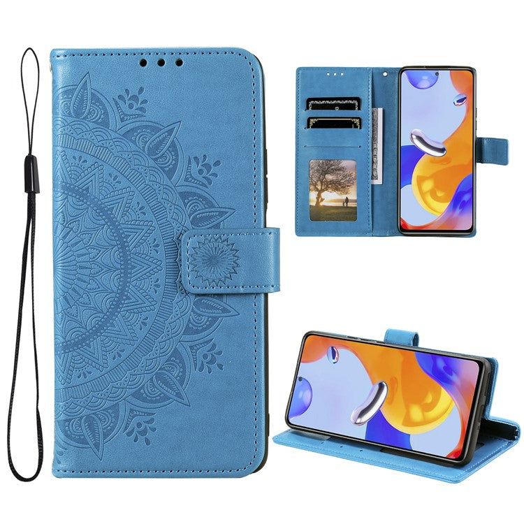For OnePlus Nord CE4 5G Case PU Leather Mandala Imprinted Design Flip Wallet Phone Cover - Blue