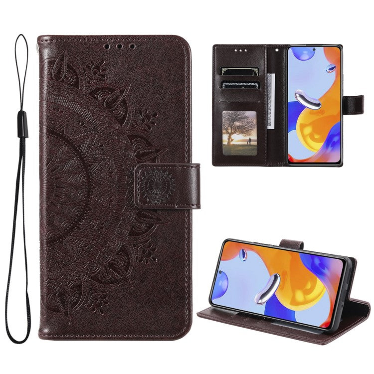 For OnePlus Nord CE4 5G Case PU Leather Mandala Imprinted Design Flip Wallet Phone Cover - Brown