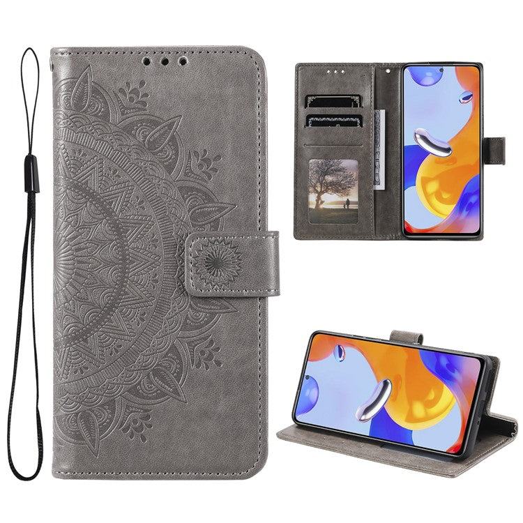For OnePlus Nord CE4 5G Case PU Leather Mandala Imprinted Design Flip Wallet Phone Cover - Grey
