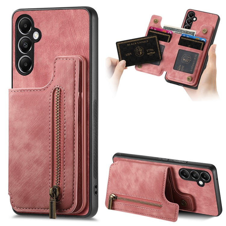 D15 For Samsung Galaxy A05s 4G Case Retro Leather+TPU Card Holder Kickstand Phone Cover - Pink
