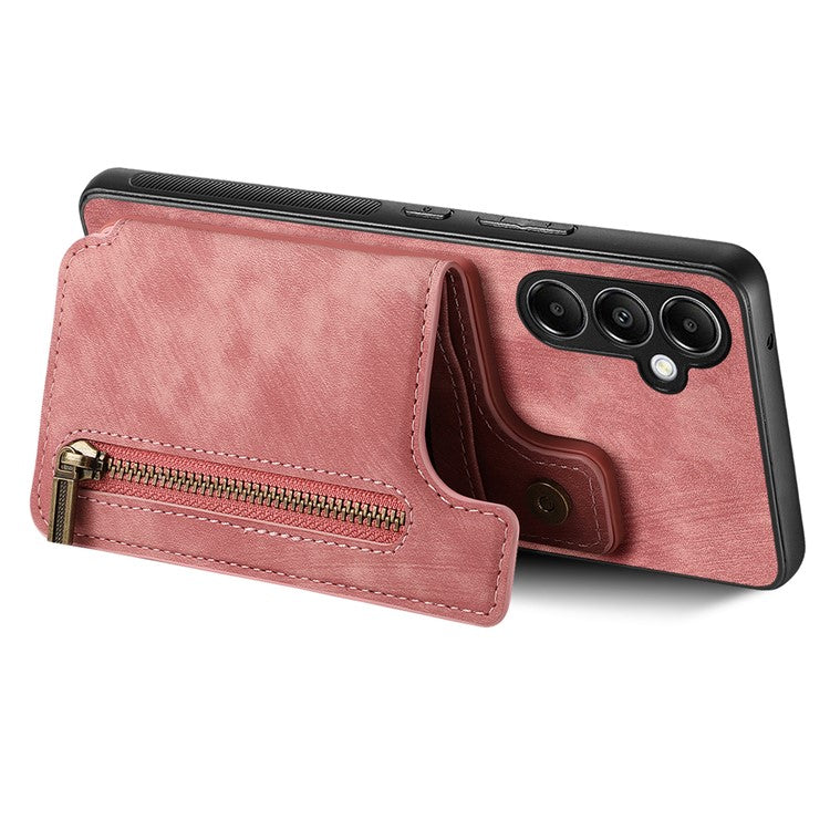 D15 For Samsung Galaxy A05s 4G Case Retro Leather+TPU Card Holder Kickstand Phone Cover - Pink