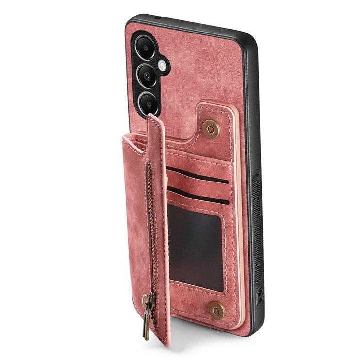 D15 For Samsung Galaxy A05s 4G Case Retro Leather+TPU Card Holder Kickstand Phone Cover - Pink