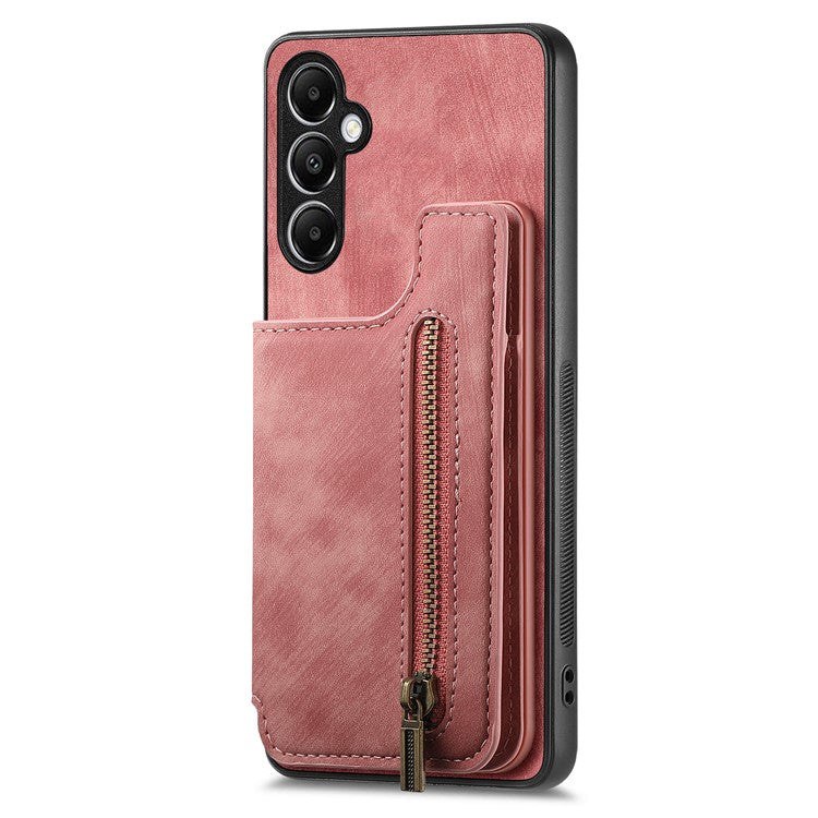 D15 For Samsung Galaxy A05s 4G Case Retro Leather+TPU Card Holder Kickstand Phone Cover - Pink