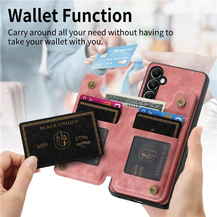 D15 For Samsung Galaxy A05s 4G Case Retro Leather+TPU Card Holder Kickstand Phone Cover - Pink