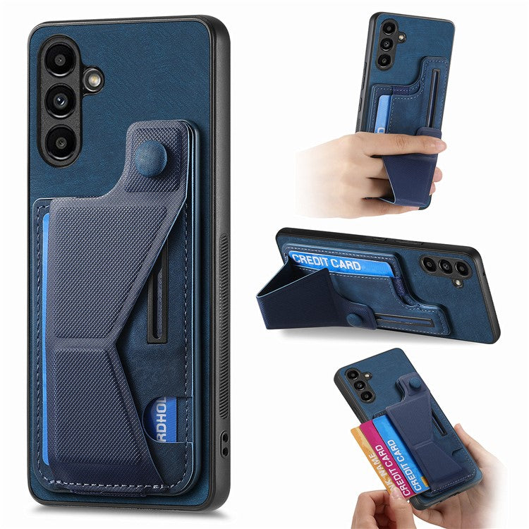 D13 For Samsung Galaxy A15 4G / A15 5G Kickstand Case Retro PU+TPU Card Slot Phone Shell - Blue