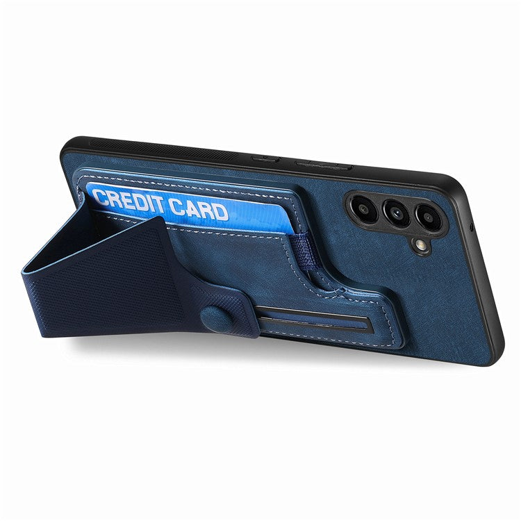 D13 For Samsung Galaxy A15 4G / A15 5G Kickstand Case Retro PU+TPU Card Slot Phone Shell - Blue