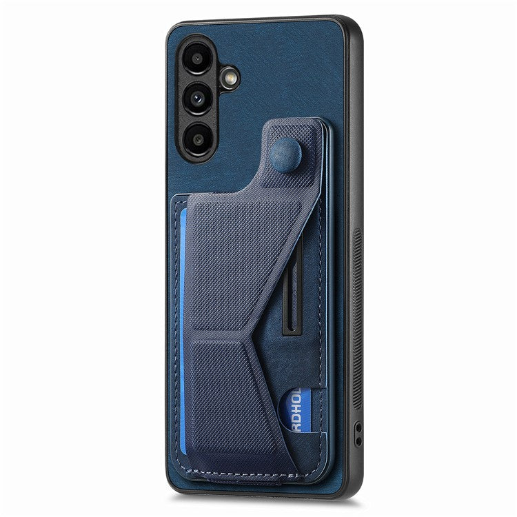 D13 For Samsung Galaxy A15 4G / A15 5G Kickstand Case Retro PU+TPU Card Slot Phone Shell - Blue