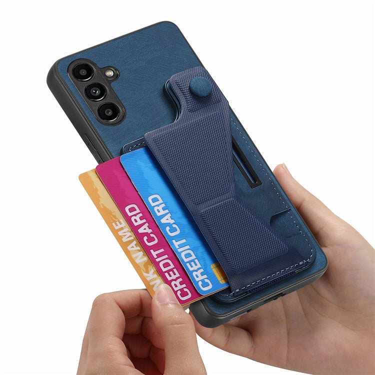 D13 For Samsung Galaxy A15 4G / A15 5G Kickstand Case Retro PU+TPU Card Slot Phone Shell - Blue