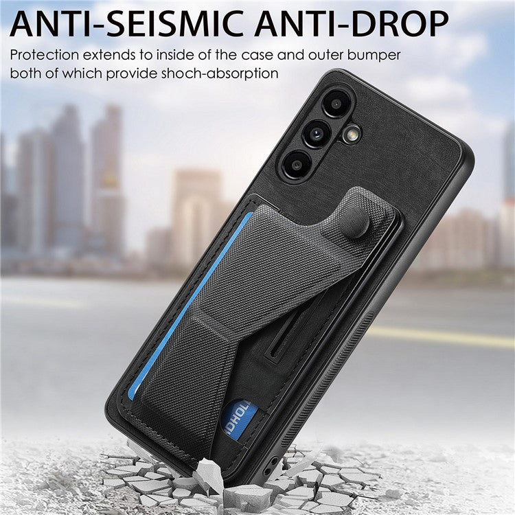 D13 For Samsung Galaxy A15 4G / A15 5G Kickstand Case Retro PU+TPU Card Slot Phone Shell - Blue