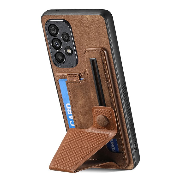 D13 For Samsung Galaxy A53 5G Case K-shaped Kickstand Leather+TPU Phone Cover - Brown