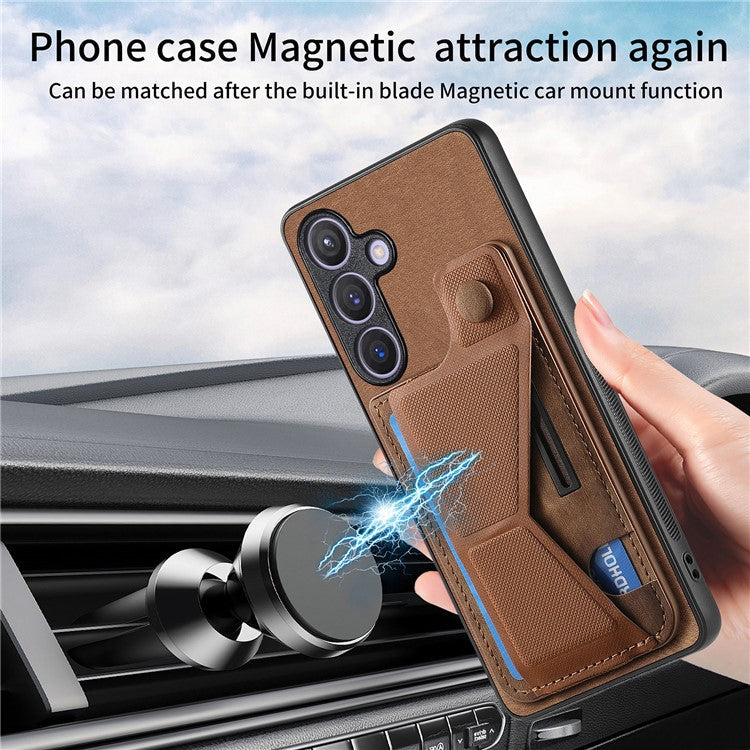 D13 For Samsung Galaxy S24 Kickstand Case Retro PU+TPU Card Holder Smart Phone Cover - Brown