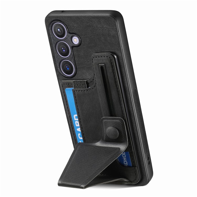 D13 For Samsung Galaxy S24+ Case Retro Leather+TPU Kickstand Cover with Card Holder - Black