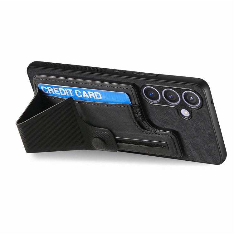 D13 For Samsung Galaxy S24+ Case Retro Leather+TPU Kickstand Cover with Card Holder - Black