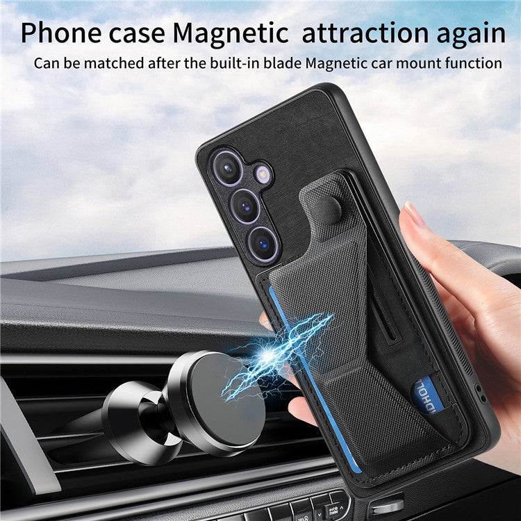 D13 For Samsung Galaxy S24+ Case Retro Leather+TPU Kickstand Cover with Card Holder - Black