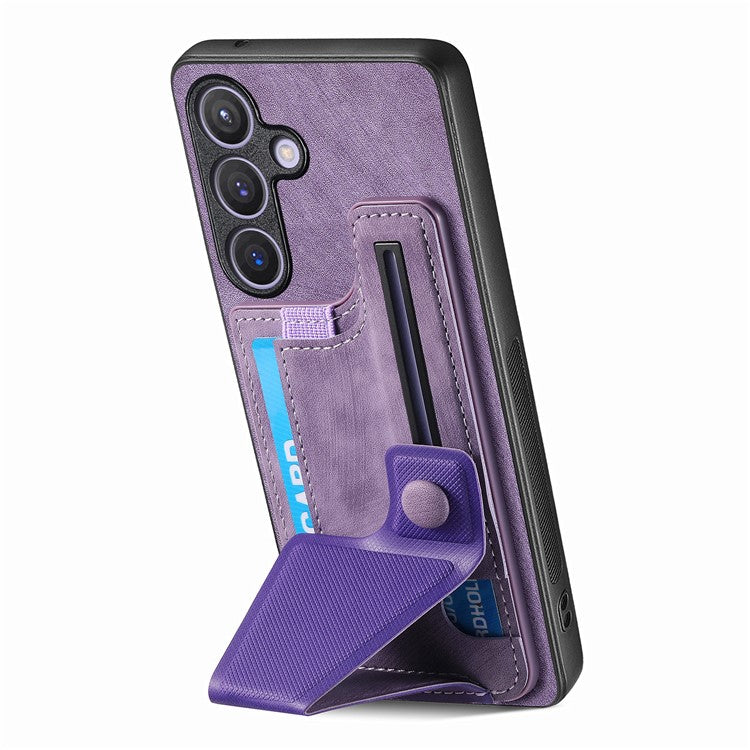 D13 For Samsung Galaxy S24+ Case Retro Leather+TPU Kickstand Cover with Card Holder - Purple