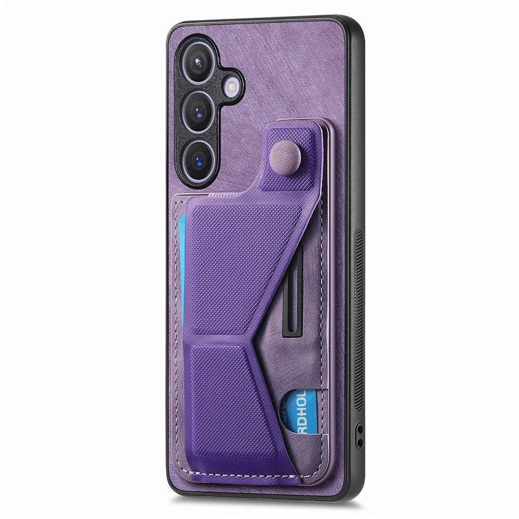 D13 For Samsung Galaxy S24+ Case Retro Leather+TPU Kickstand Cover with Card Holder - Purple