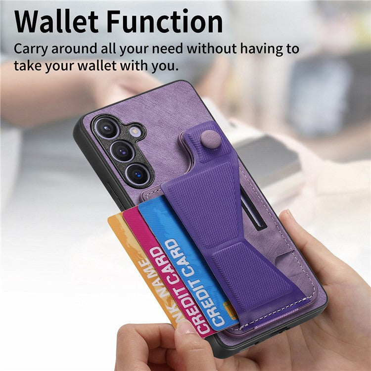D13 For Samsung Galaxy S24+ Case Retro Leather+TPU Kickstand Cover with Card Holder - Purple