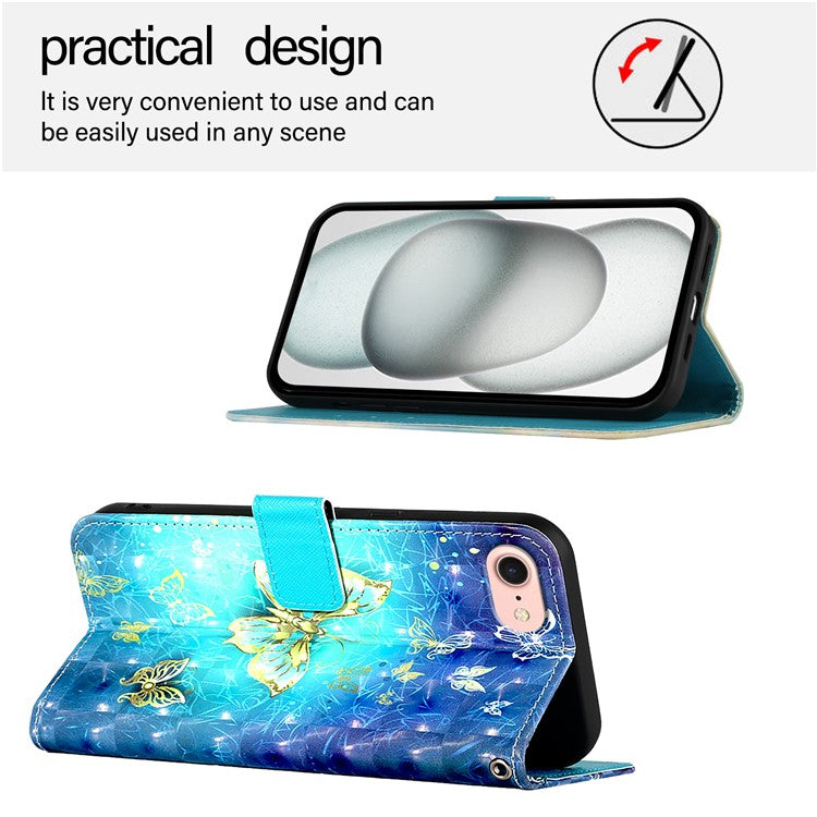 YB Pattern Printing Leather Series-2 For iPhone 16e Protective Case with Hand Strap - Golden Butterflies
