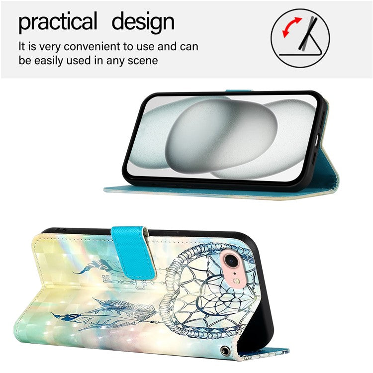 YB Pattern Printing Leather Series-2 For iPhone SE (2025) Protective Case with Hand Strap - Dream Wind Chime