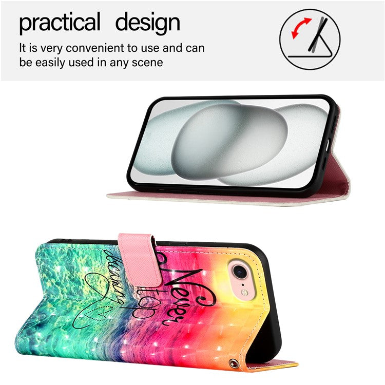 YB Pattern Printing Leather Series-2 For iPhone 16e Protective Case with Hand Strap - Never Stop Dreaming