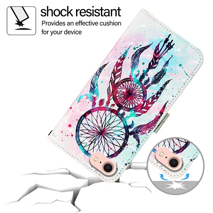YB Pattern Printing Leather Series-2 For iPhone 16e Protective Case with Hand Strap - Colorful Wind Chime