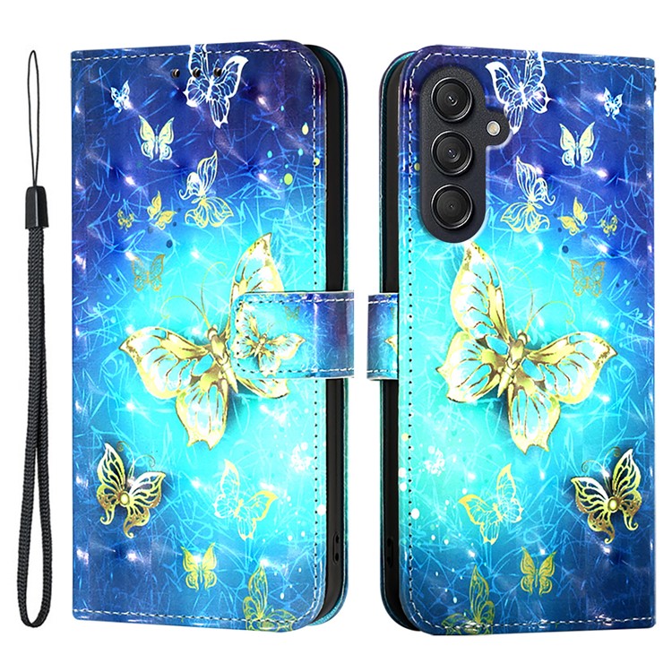 For Samsung Galaxy M55 5G / C55 5G / F55 5G Leather Case Pattern Printing Wallet Stand Mobile Cover with Strap - Golden Butterflies