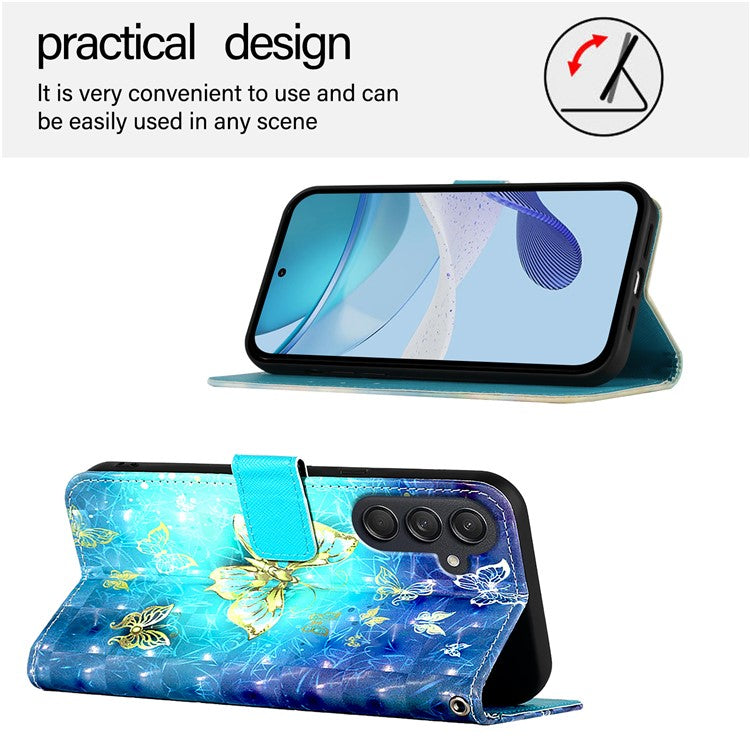 For Samsung Galaxy M55 5G / C55 5G / F55 5G Leather Case Pattern Printing Wallet Stand Mobile Cover with Strap - Golden Butterflies