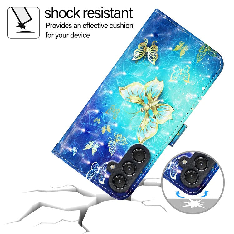 For Samsung Galaxy M55 5G / C55 5G / F55 5G Leather Case Pattern Printing Wallet Stand Mobile Cover with Strap - Golden Butterflies