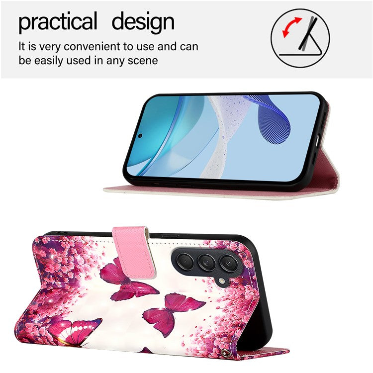 For Samsung Galaxy M55 5G / C55 5G / F55 5G Leather Case Pattern Printing Wallet Stand Mobile Cover with Strap - Rose Butterflies
