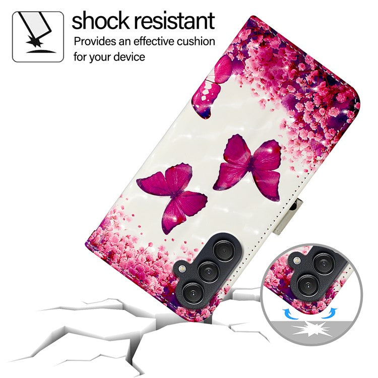 For Samsung Galaxy M55 5G / C55 5G / F55 5G Leather Case Pattern Printing Wallet Stand Mobile Cover with Strap - Rose Butterflies