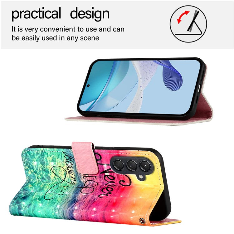 For Samsung Galaxy M55 5G / C55 5G / F55 5G Leather Case Pattern Printing Wallet Stand Mobile Cover with Strap - Never Stop Dreaming