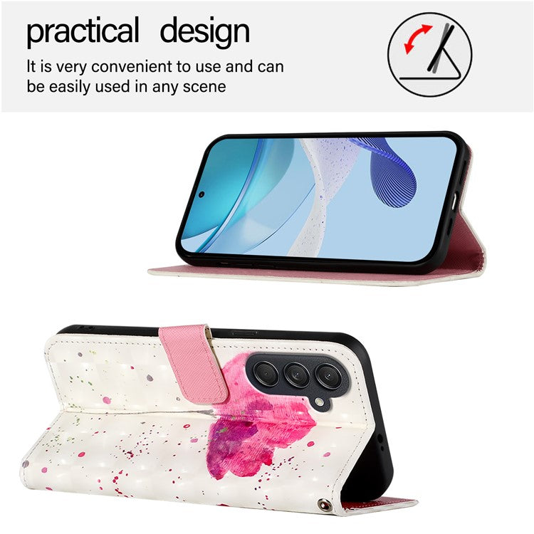 For Samsung Galaxy M55 5G / C55 5G / F55 5G Leather Case Pattern Printing Wallet Stand Mobile Cover with Strap - Flower