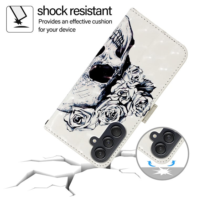For Samsung Galaxy M55 5G / C55 5G / F55 5G Leather Case Pattern Printing Wallet Stand Mobile Cover with Strap - Skull