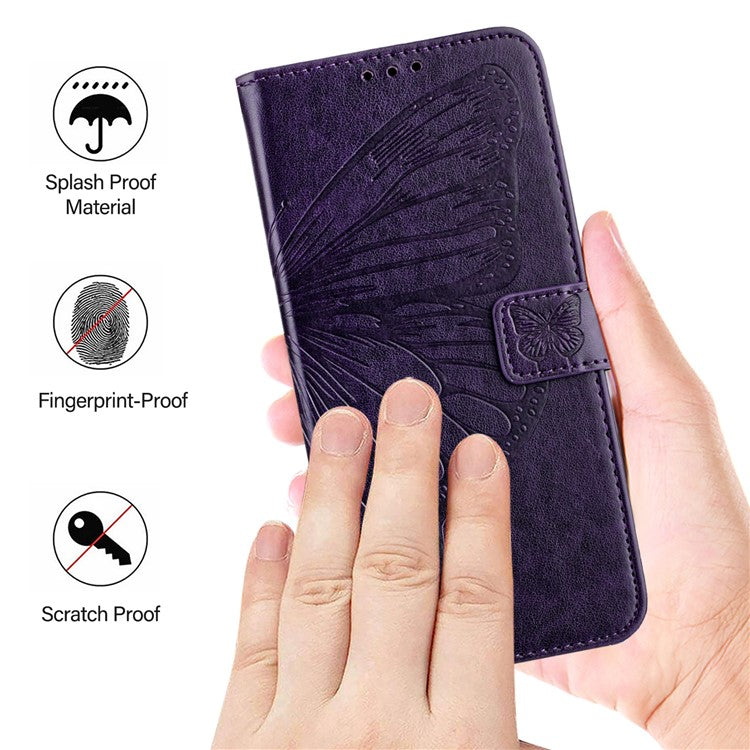 YB Imprinting Series-4 For Oppo A2 Pro 5G / A3 Pro (China) 5G Case with Wrist Strap Leather Wallet Phone Cover - Dark Purple