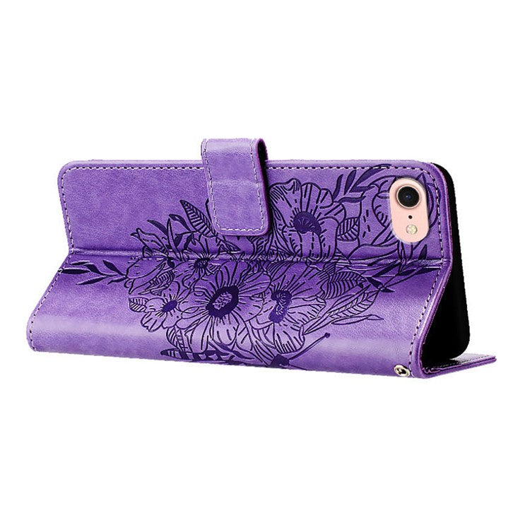 YB Imprinting Series-4 For iPhone 16e Wallet Case Shockproof Leather Phone Cover with Hand Strap - Light Purple