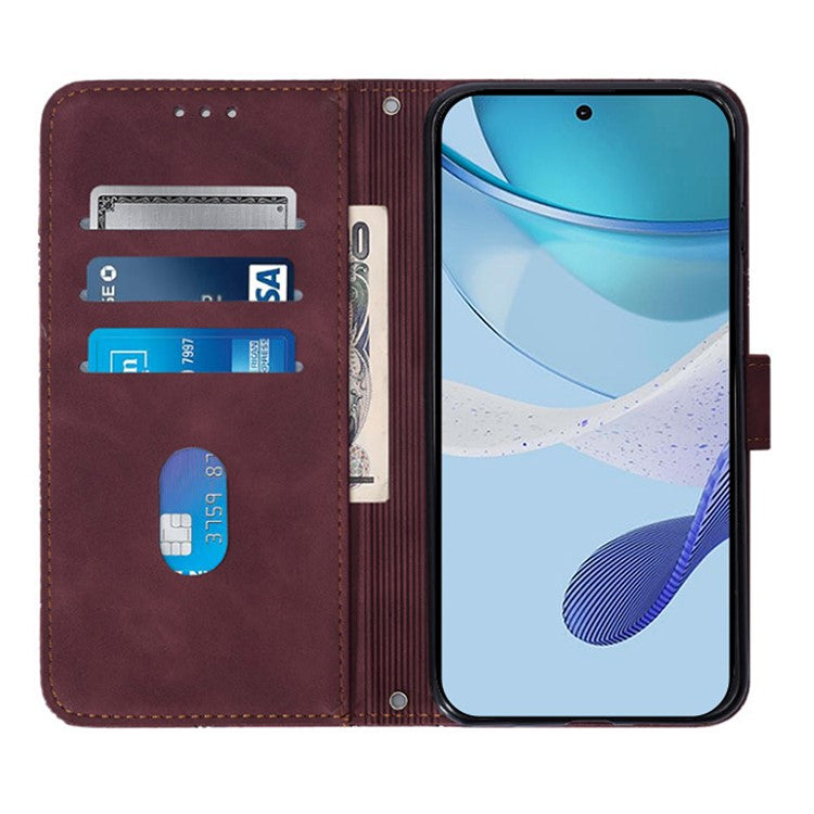 YB Imprinting Series-2 for Oppo A2 Pro 5G / A3 Pro (China) 5G Case PU Leather Imprinted Phone Cover with Shoulder Strap - Wine Red