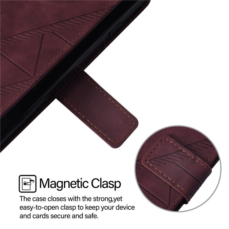 YB Imprinting Series-2 for Oppo A2 Pro 5G / A3 Pro (China) 5G Case PU Leather Imprinted Phone Cover with Shoulder Strap - Wine Red
