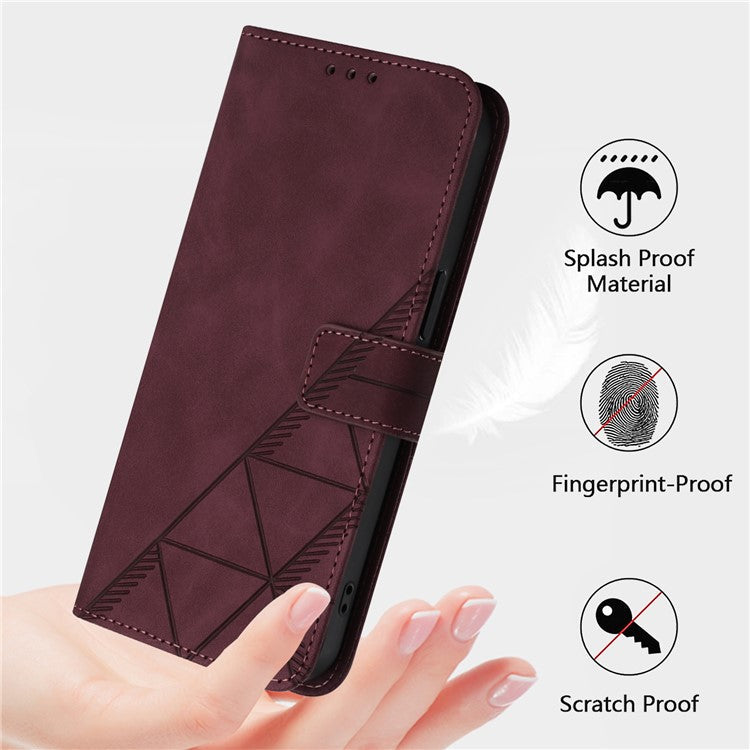 YB Imprinting Series-2 for Oppo A2 Pro 5G / A3 Pro (China) 5G Case PU Leather Imprinted Phone Cover with Shoulder Strap - Wine Red