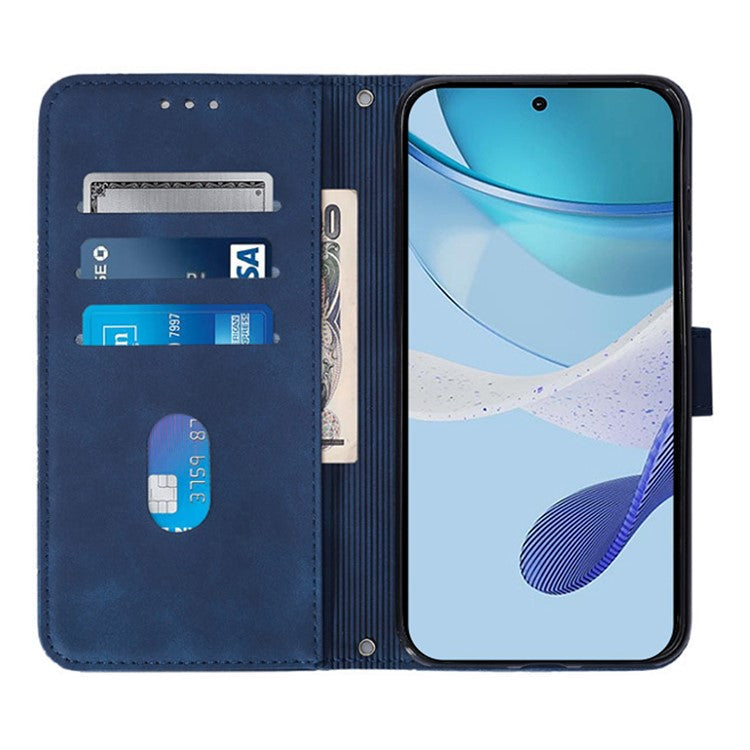 YB Imprinting Series-2 for Oppo A2 Pro 5G / A3 Pro (China) 5G Case PU Leather Imprinted Phone Cover with Shoulder Strap - Sapphire