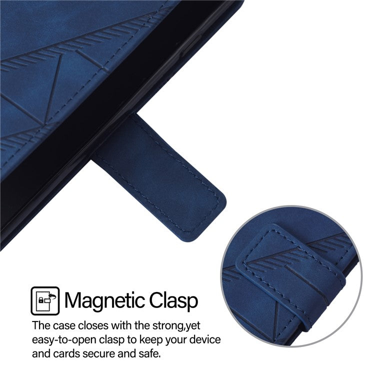 YB Imprinting Series-2 for Oppo A2 Pro 5G / A3 Pro (China) 5G Case PU Leather Imprinted Phone Cover with Shoulder Strap - Sapphire